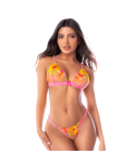 Ensemble lingerie rose et jaune en maille transparente brodée – Mapalé