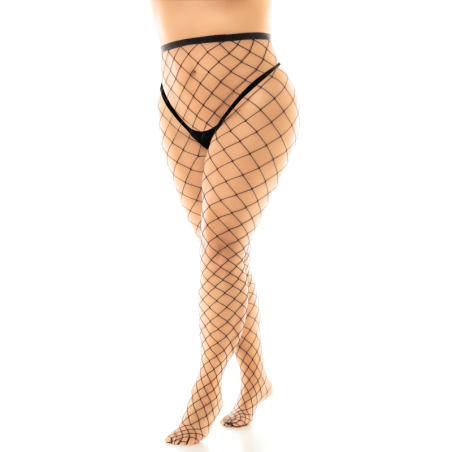 Collant grande taille large maille noire 