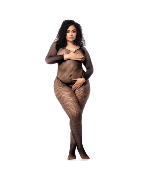 Combinaison grande taille manches longues en résille noire 