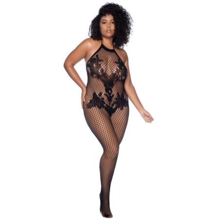 Combinaison grande taille en résille noire 