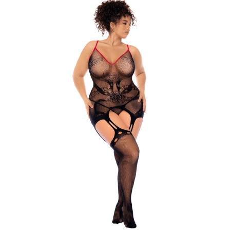 Combinaison intégrale grande taille en résille noire à motif serpent - Mapalé