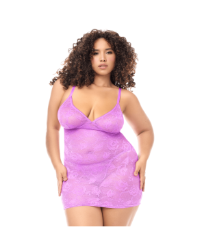Babydoll grande taille dentelle violette et string 
