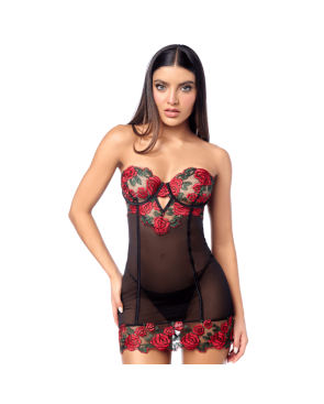 Babydoll sexy à armatures Mapalé broderie roses et string 