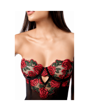 Babydoll sexy à armatures Mapalé broderie roses et string 