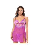 Babydoll sexy en résille brodée florale et string 