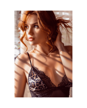 Babydoll noir en maille transparente avec dentelle imprimé animal – Mapalé