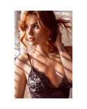Babydoll noir en maille transparente avec dentelle imprimé animal – Mapalé