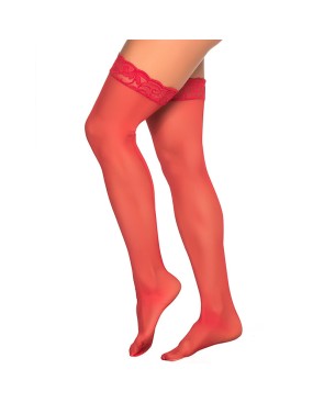 Bas nylon rouges autofixants jarretières dentelle 