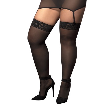 Bas nylon noirs autofixants, grande taille,  jarretières dentelle 