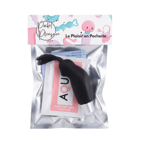 Mini Stimulateur Clitoridien Lapin Noir  1 dosette lubrifiant — Pocket Pleasure