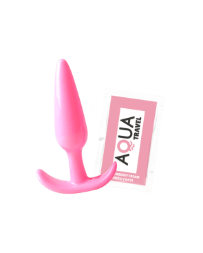Plug anal rose souple base évasée Pocket Pleasure  1 dosette lubrifiant