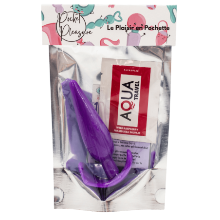 Plug anal violet souple base évasée Pocket Pleasure  1 dosette de lubrifiant