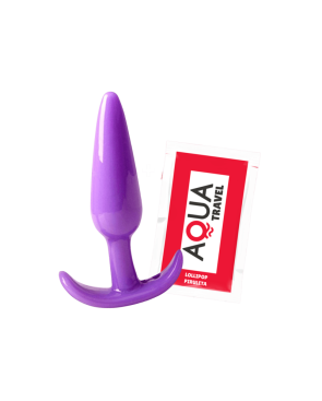 Plug anal violet souple base évasée Pocket Pleasure  1 dosette de lubrifiant