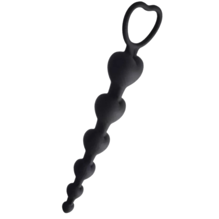 Chapelet Anal Cœur Silicone Noir  1 dosette de lubrifiant — Pocket Pleasure