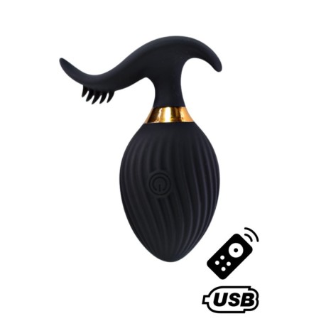 WAVE , Un Œuf vibrant noir USB avec stimulation clitoridienne, doté d'une télécommande