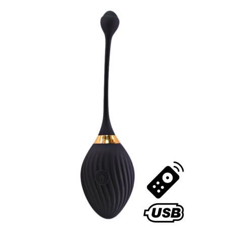 WAVE, Un Œuf vibrant noir USB avec télécommande, dans un silicone médical doux et lisse