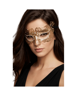 Masque vénitien Alba rigide doré avec strass