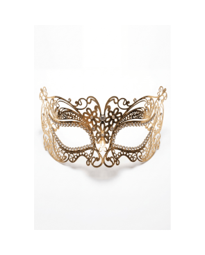 Masque vénitien Alba rigide doré avec strass