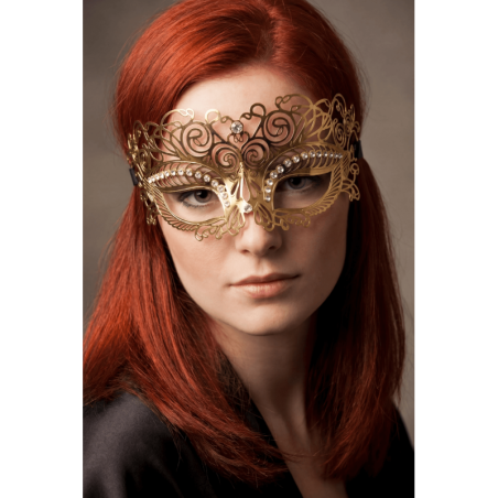 Masque vénitien Giulia rigide doré avec strass