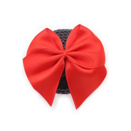 Paire de cache tétons adhésifs noir avec nœud papillon rouge