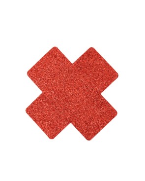 Paire de cache tétons adhésifs croix pailletée rouge