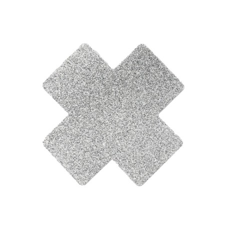 Paire de cache tétons adhésifs croix pailletée blanc 