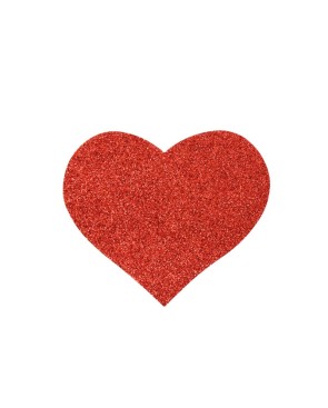 Paire de cache tétons adhésifs coeur pailleté rouge 