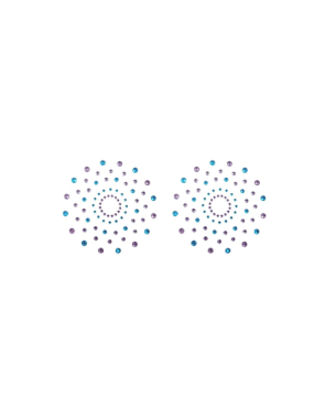 Paire de cache tétons adhésifs strass bleu et violet 
