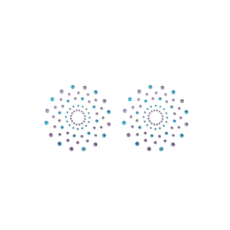 Paire de cache tétons adhésifs strass bleu et violet 