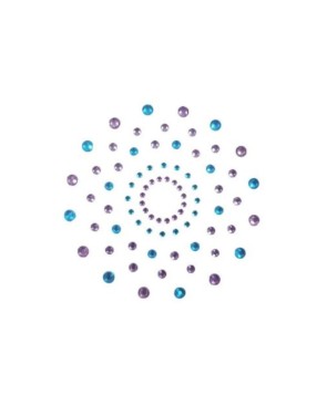 Paire de cache tétons adhésifs strass bleu et violet 