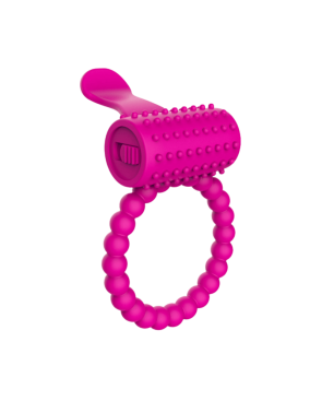 Anneau rose vibrant silicone avec langue picot Pocket Pleasure  1 dosette de lubrifiant