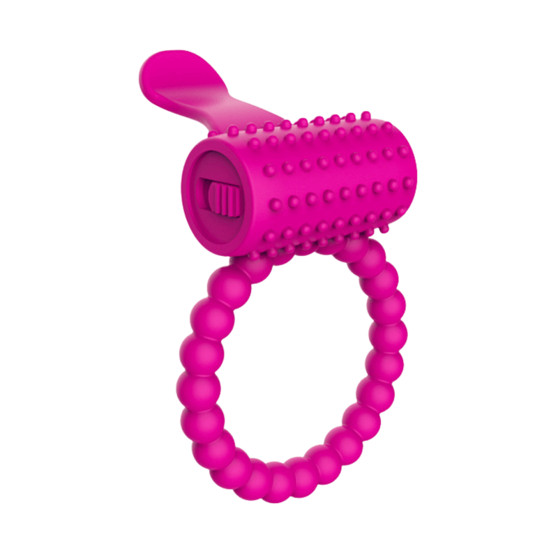 Anneau rose vibrant silicone avec langue picot Pocket Pleasure  1 dosette de lubrifiant