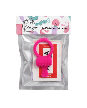 Anneau rose vibrant silicone avec langue picot Pocket Pleasure  1 dosette de lubrifiant