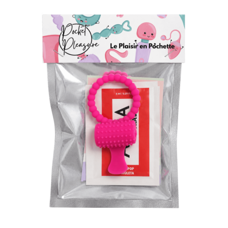 Anneau rose vibrant silicone avec langue picot Pocket Pleasure  1 dosette de lubrifiant