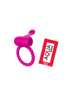 Anneau rose vibrant silicone avec langue picot Pocket Pleasure  1 dosette de lubrifiant
