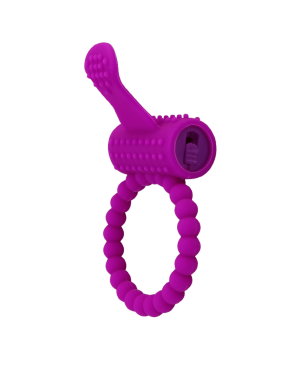 Anneau violet vibrant silicone avec langue picot Pocket Pleasure  1 dosette de lubrifiant