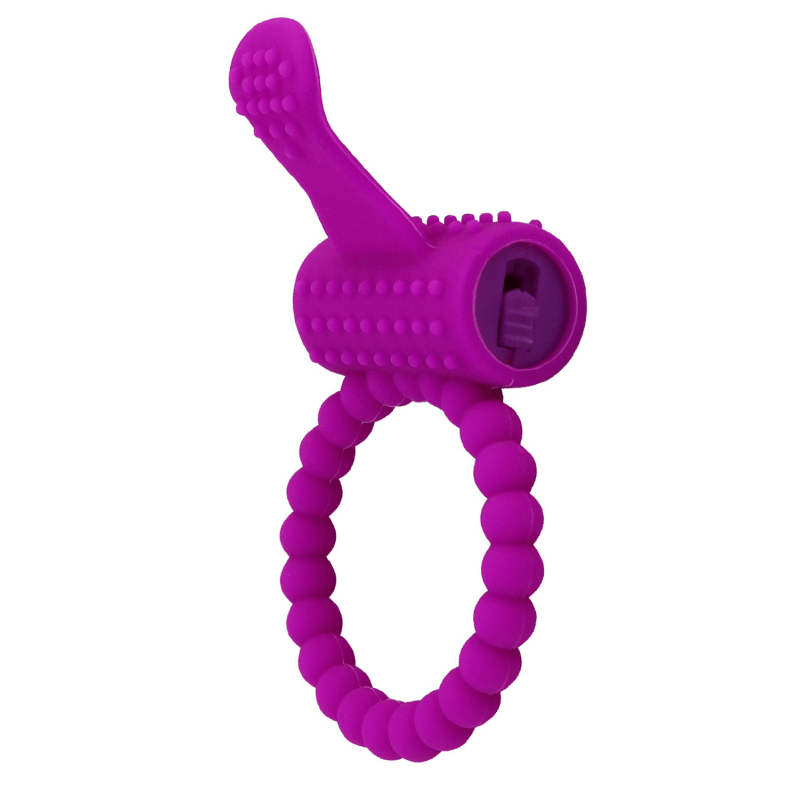 Anneau violet vibrant silicone avec langue picot Pocket Pleasure  1 dosette de lubrifiant