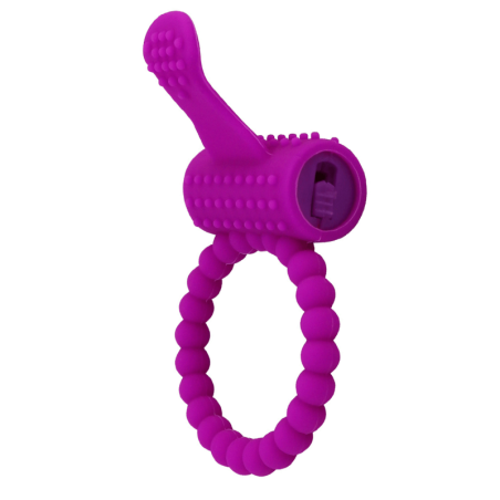 Anneau violet vibrant silicone avec langue picot Pocket Pleasure  1 dosette de lubrifiant