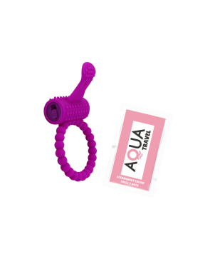 Anneau violet vibrant silicone avec langue picot Pocket Pleasure  1 dosette de lubrifiant