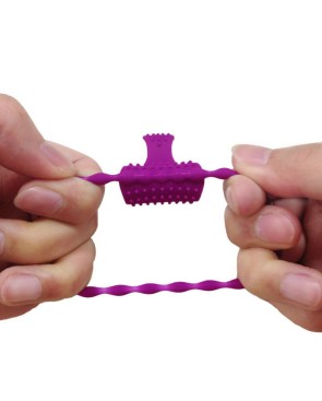 Anneau violet vibrant silicone avec langue picot Pocket Pleasure  1 dosette de lubrifiant