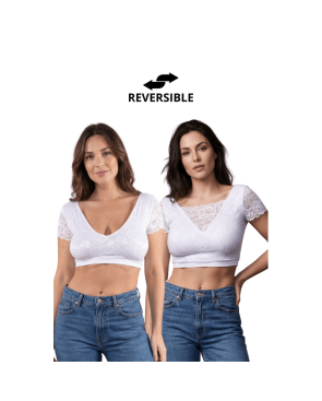Top sexy court blanc bi matière réversible