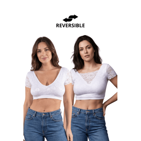 Top sexy court blanc bi matière réversible