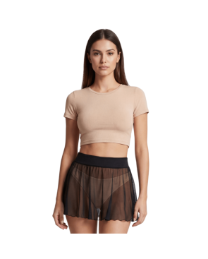 Mini jupe noire en résille transparente Stella