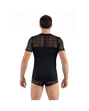 T-shirt noir résille brodée Shinny