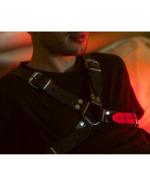 Harnais buste en cuir noir homme en X