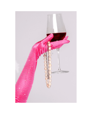 Une paire de gants satinés roses avec strass - Mapalé
