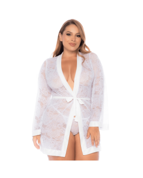 Peignoir grande taille en dentelle blanche 