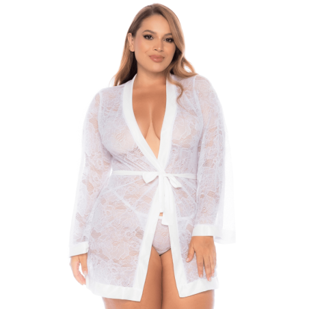 Peignoir grande taille en dentelle blanche 