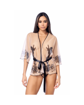 Peignoir sexy en résille imprimée transparente avec string 