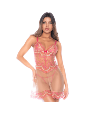 Nuisette en résille brodée avec string 